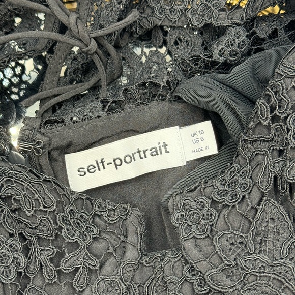 🆕 SELF-PORTRAIT 🧿 BNWOT Black Lace Tie-Neck Minidress, Sz US 6 / UK 10 - Picture 12 of 15